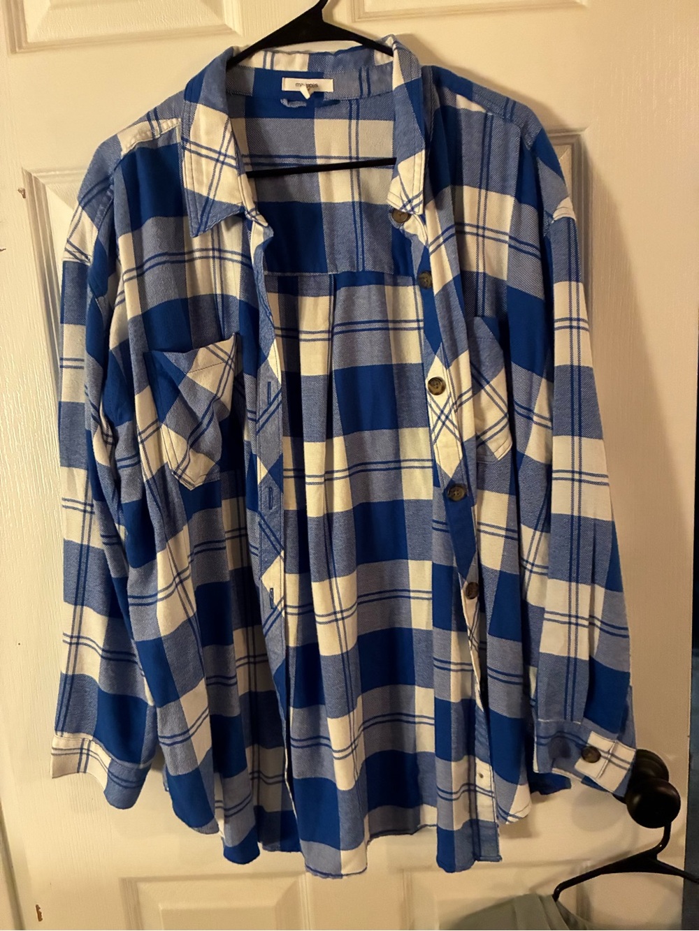 Maurices 1X Blue White Plaid Button Front Flannel Shirt Plus Size